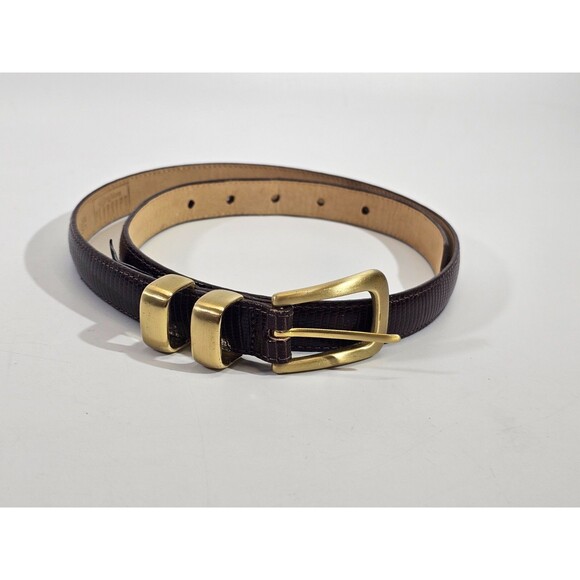 LM Women's M L 32 Brighton Classics Embossed Leather Belt Brown 3/4"W x38"L - Picture 3 of 9